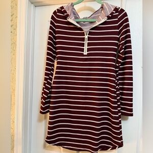 Burgundy and White Striped Kids Casual Dress